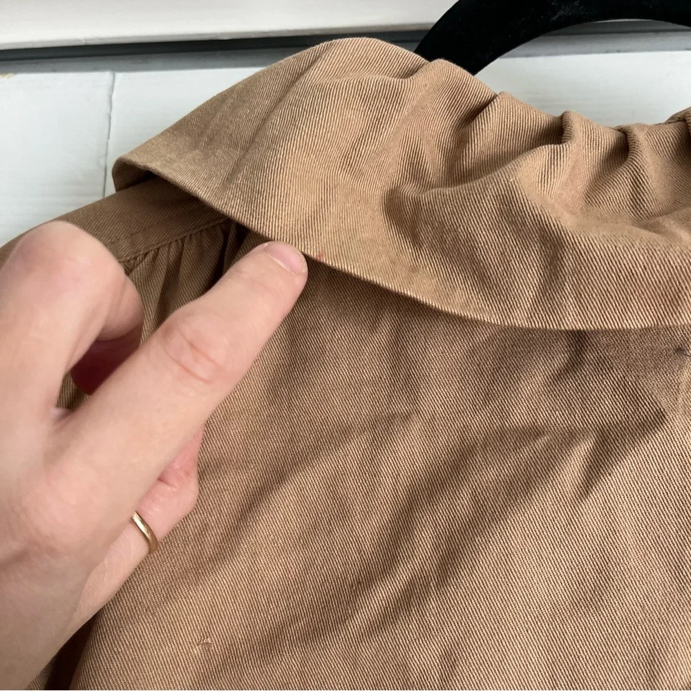 Women’s Camel Trench Coat with Ruffle Cape Detail - Picture 10 of 16